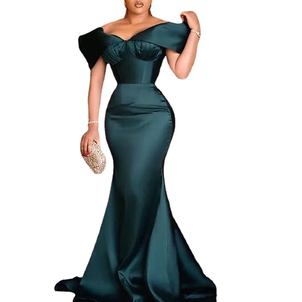 

YQY1069170 High Quality Women Vintage Mermaid Dress Off Shoulder High Class Elegant Green Party Dresses Women Evening Dresses