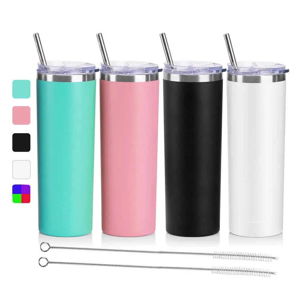 

Stainless Steel 20 oz Skinny Tumblers Double Wall Insulated Straight sublimation blanks tumbler With Lids And Straws, Customized color