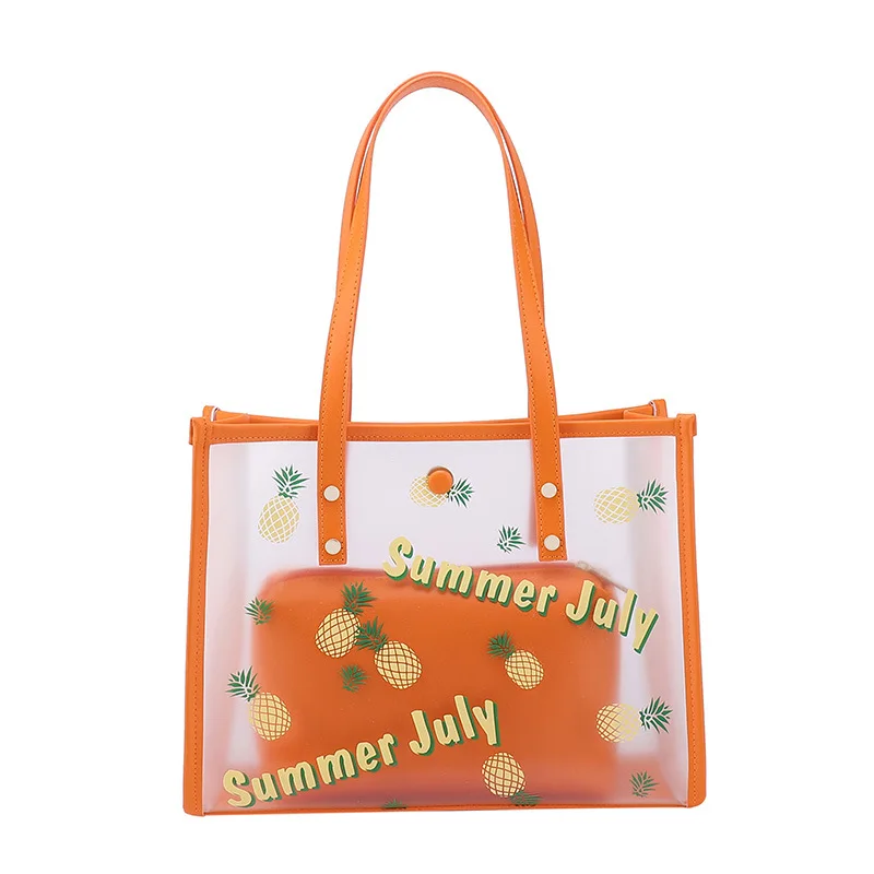 

New Trendy Plastic Bags Transparent Large Capacity Transparent Beach Shoulder Bag PVC Women Handbags, Picture