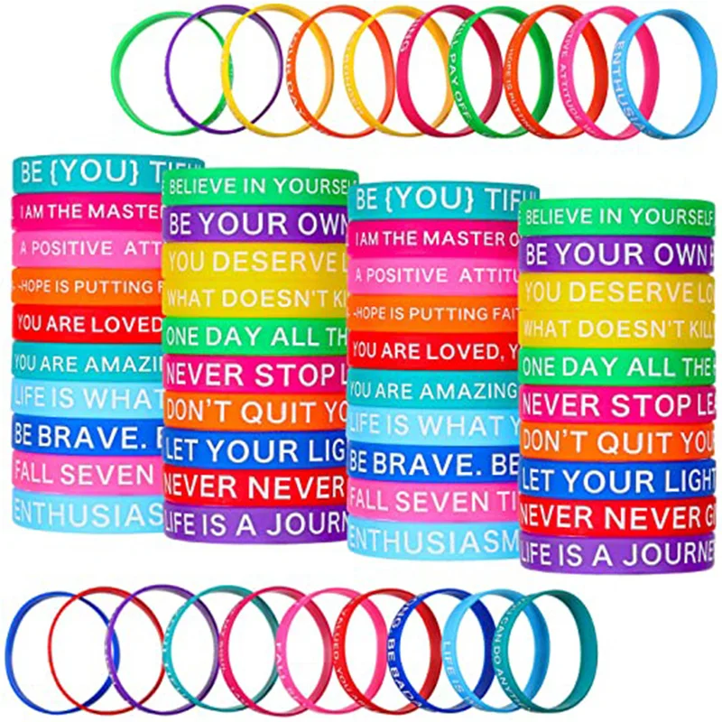 

Motivational Quote Rubber Wristband Colored Inspirational Silicone Bracelets Stretch Unisex Wristbands for Women Men Teen Gifts, Any color