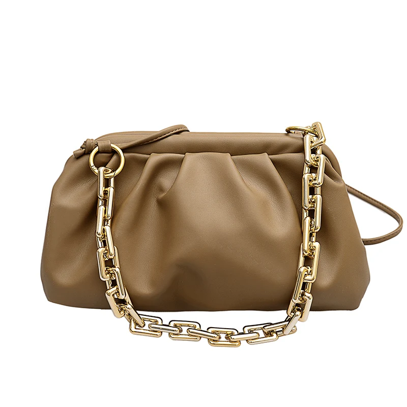 

Fashion Chain Shoulder Handbags Luxury Solid Color Female Crossbody Bag Pu Leather Cloud Bag Dumpling