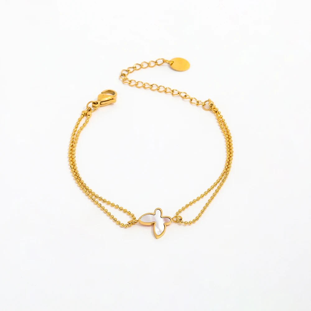 High End Gold Plated Stainless Steel Butterfly Double-layer Beads Bracelet for Women Wholesale Jewelry