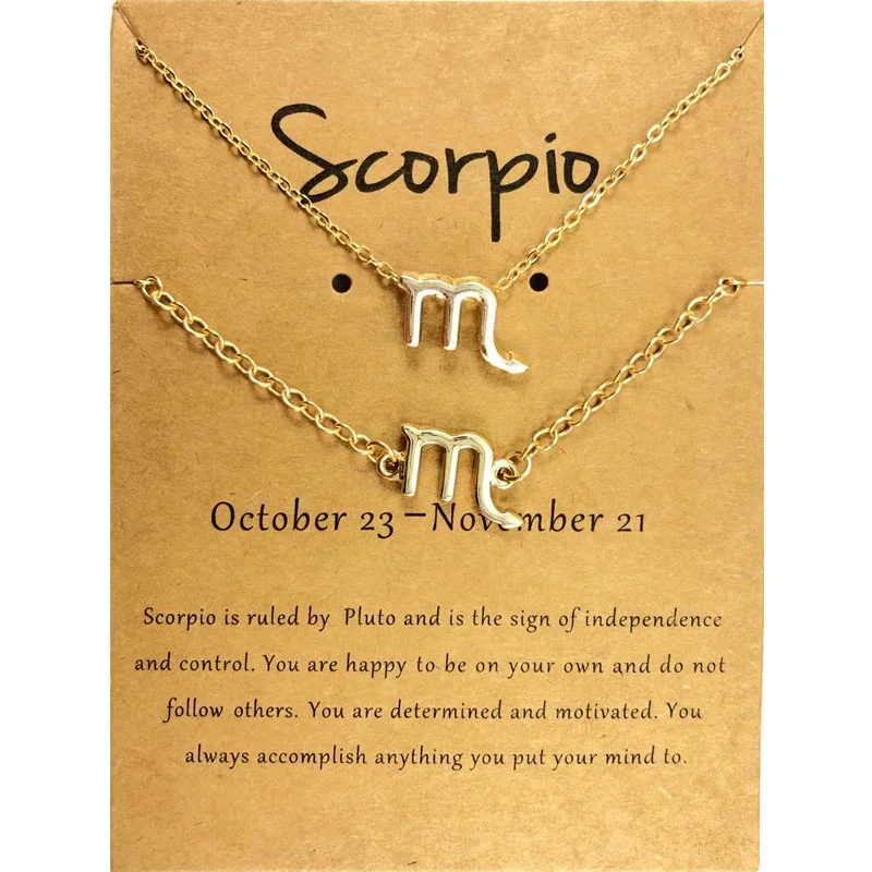 

Delicate 12 Zodiac Sign Pendant Necklace Bracelet Set Astrology Horoscope Jewelry Set with Wish Card for Valentine's Day Women, Silver/gold