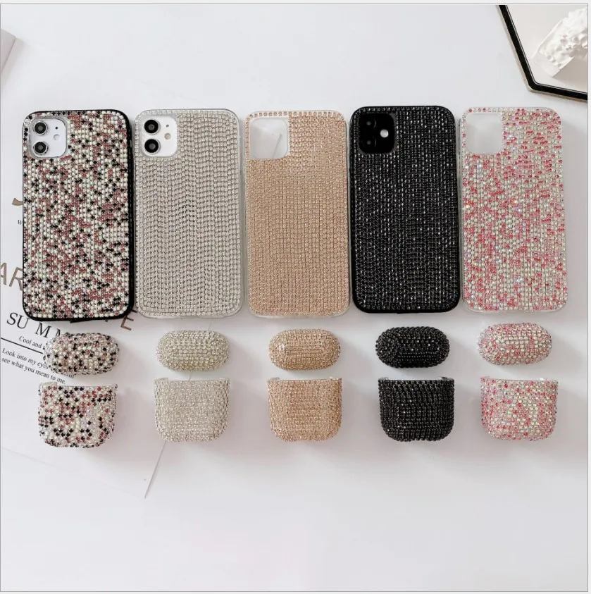 

diamond phone case sets Fashion Phone housing for Apple iPhone 11 Pro case Xs Max Xr Luxury Brand case set for airpods