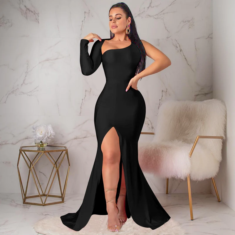 TOB Women backless long dress irregular one shoulder Long Sleeve Dresses AM131