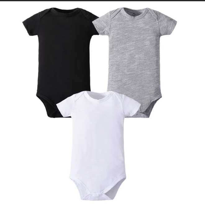

Wholesale Summer Blank Newborn Baby Girl Boy Clothes bamboo baby romper Solid Color Short Sleeve Onsie Bodysuit, Black,gray,red