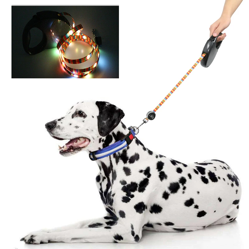 Tangle Free Dog Chain Lead Pet Walk Tactical USB Recharge LED Retractable Dog Leash