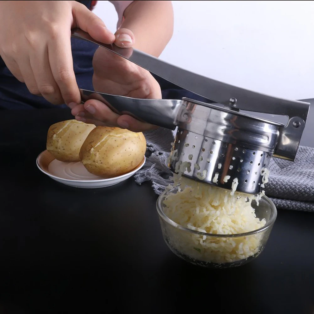 

Stainless Steel Potato Ricer Manual Masher for Potato Fruit Vegetables Baby Food 3 Interchangeable Discs for Fine Medium Coarse, Silver