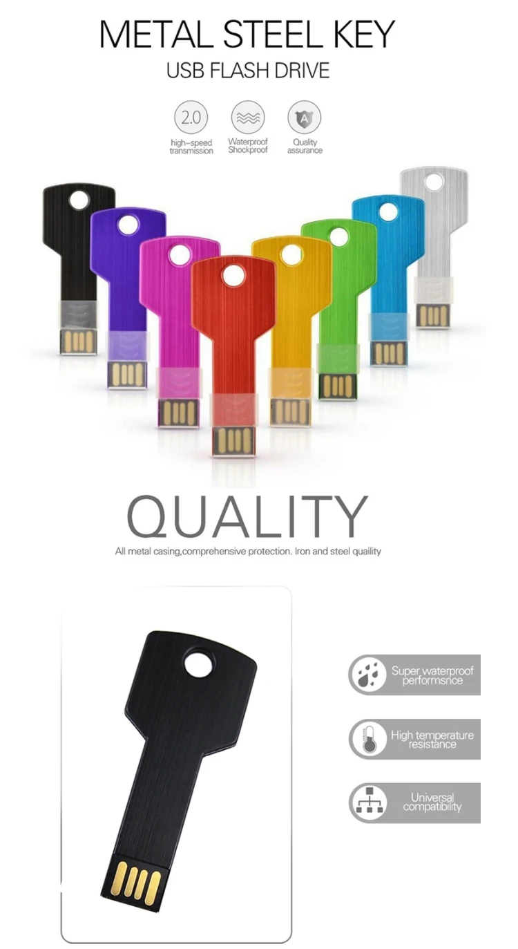 OEM Custom Metal USB Key Shaped Pen Drive 8GB 16GB 32GB Support 2.0 Key Flash Memory USB Stick - ANKUX.COM