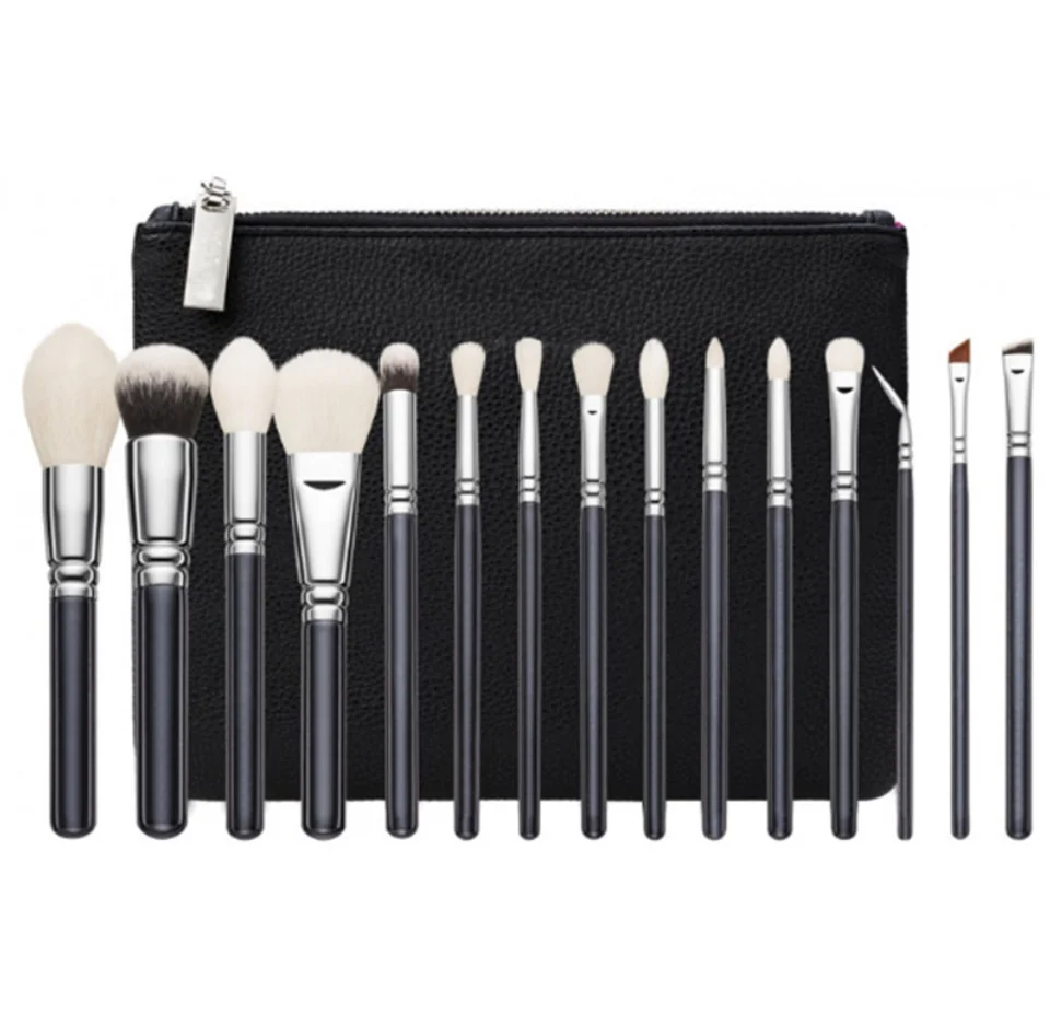 

2019 high quality 15pcs cosmetics brush kit blending makeup brush holder natural wood handle no brand makeup brushes set, Pink or black