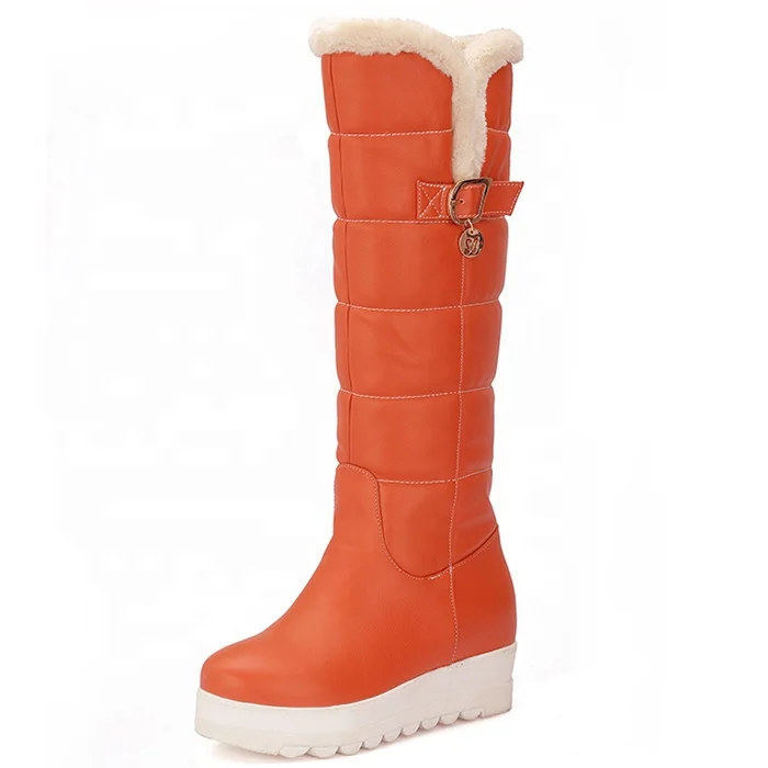 

EU Size 35-43 Best Sale Women Winter Snow Boots High Platform Flat Fur Warm Boots Girls Knee High Long Boots, Black white orange