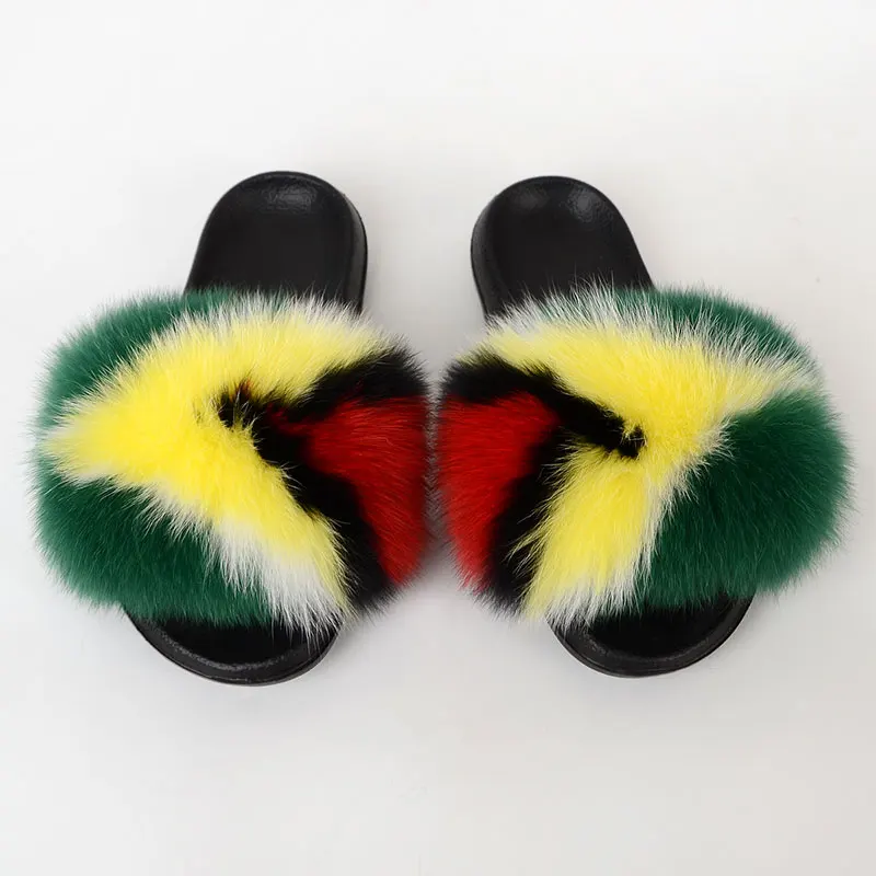 

womens fur slides slippers thick fur slides fur flip flop slippers, Customized color