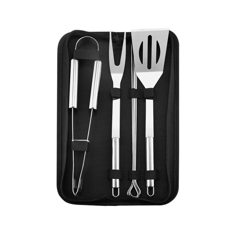 

7 Pieces BBQ Tool Set Outdoor Camping Stainless Steel Handle Tools Oxford Cloth Bag BBQ Accessories Set Tool, Light grey