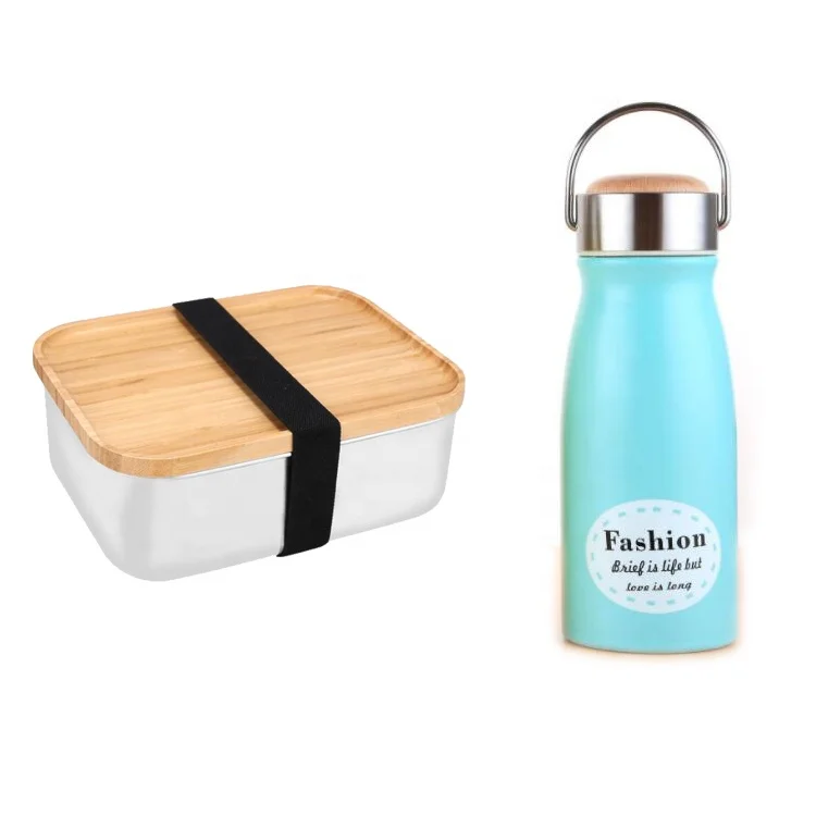 

China Manufacturing Stainless Steel Lunch Box with Water Bottle, Natural bamboo color