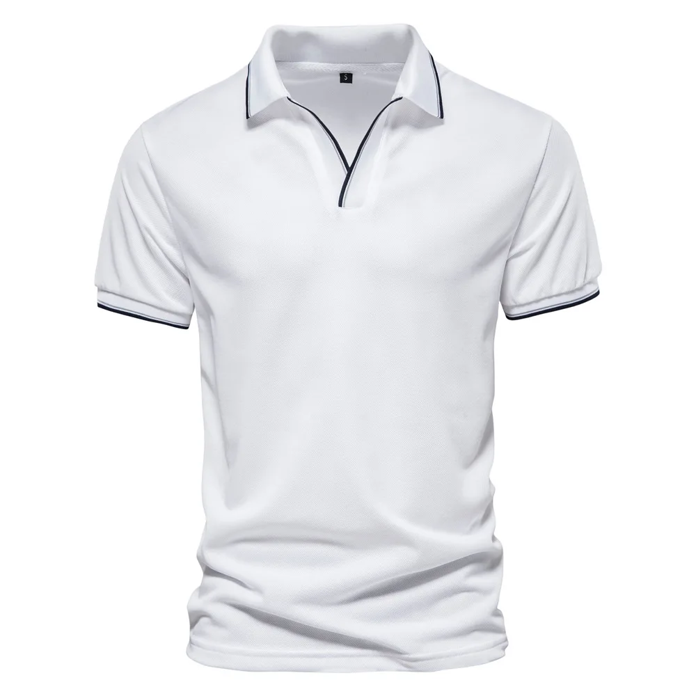 Mens Tshirt Spring and Summer New Solid V neck POLO Shirt for men