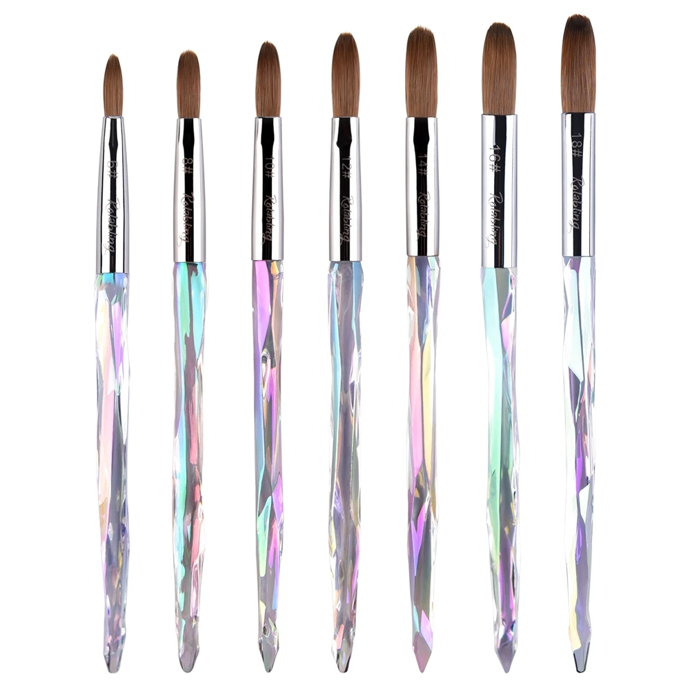 

Rolabling Gel Builder Nail Brush DIY Painting Drawing Carving Pen Manicure Nail Art Tools Kolinsky Sable Acrylic Nail Art Brush, Rainbow color