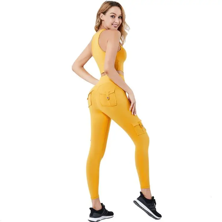 

Spring and Summer Hot Style Hollow Yoga Suits Cool Workwear Suit Super Elastic Hip Lifting Yoga Sets With Pocket 2 Pieces, Color