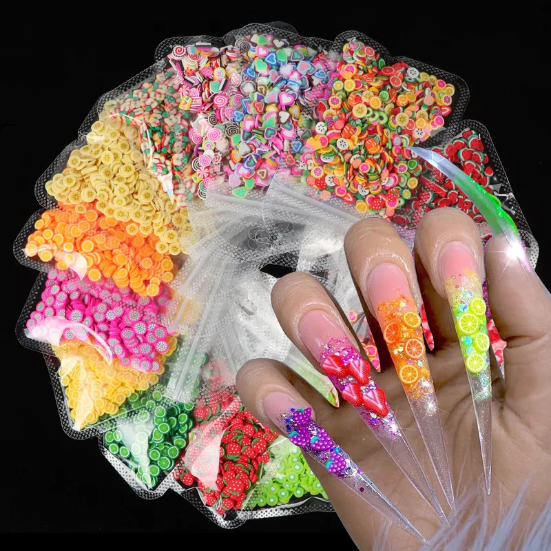 

2021 polymer clay fruit slices Nail art pieces wholesale supplies sprinkles jewelry stone gem decorations design 3d nail art, 27 colors