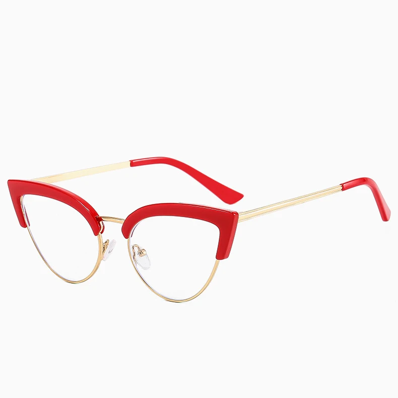 

2022 New Factory Luxury Cat's Eye Plain Glasses Female Metal Optical Glasses Frame Wholesale Customized Logo