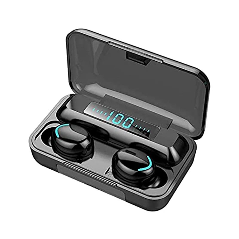 

F9 TWS wireless Earphone 5.0 Wireless Headphones With 2500mah Flashlight Charging Box Headset Phones HD Call LED Power Display, White,black