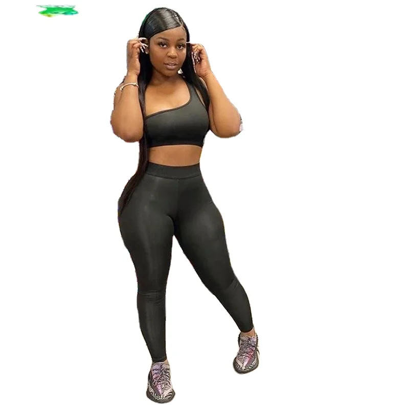 

2021 New Summer Women Solid Color Casual Tank Crop Top Biker Sleeveless Long Pants Two Piece Set