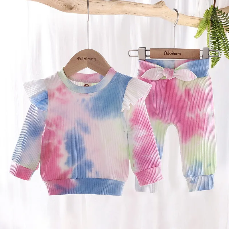 

Baby Tie-dye Suit Autumn Winter Pullover Long Sleeves + Trousers 1-6Y Kids Boy Girl Elastic Waist Ribbed Closing Spring Clothing