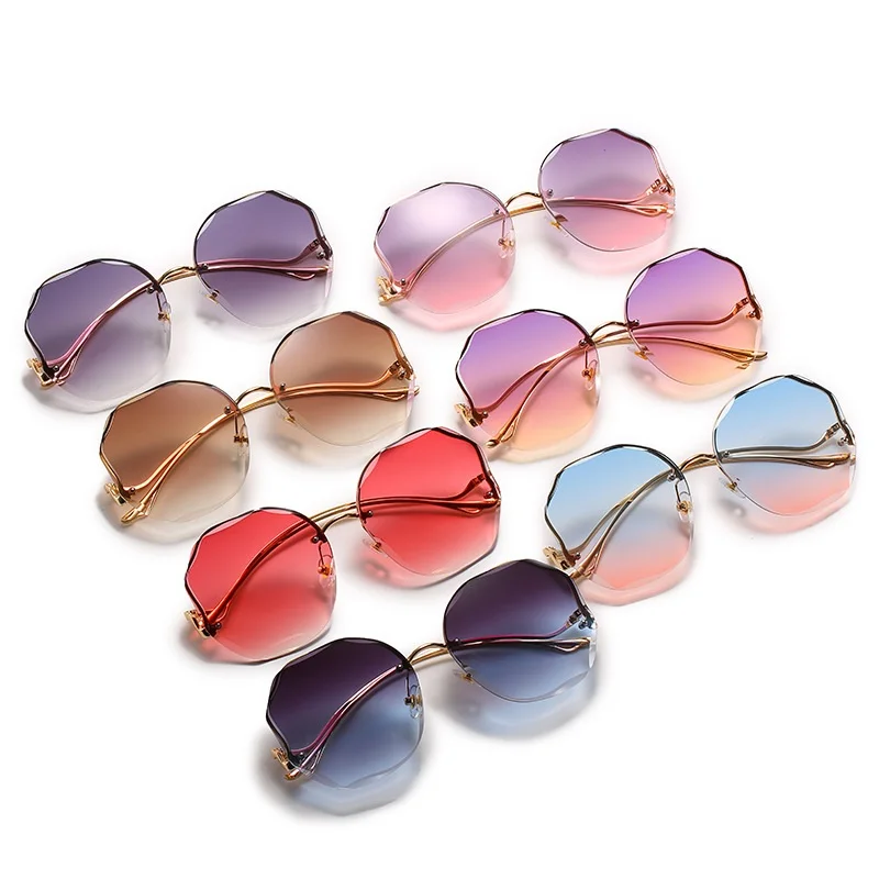 

LBASHADES Custom Frameless Cut-edge Sunglasses Fashion Round Lens Metal Temple Rimless Shades Women, Custom colors