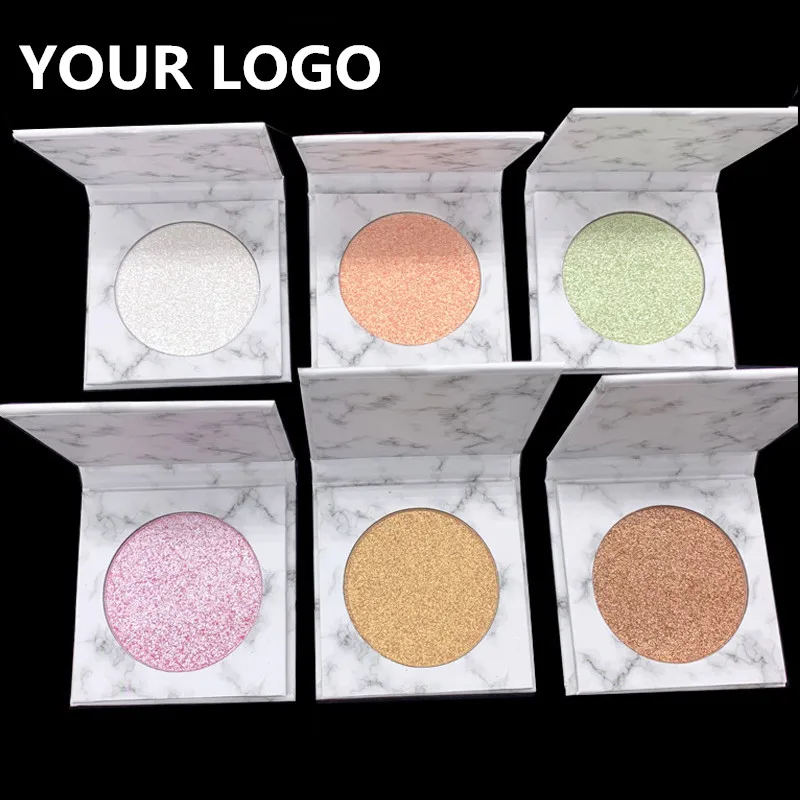 

No Logo Customization Private Label Marble Cosmetics Single 6 Color Powder Highlighter Makeup Portable Highlighter Palett, Multi-colors