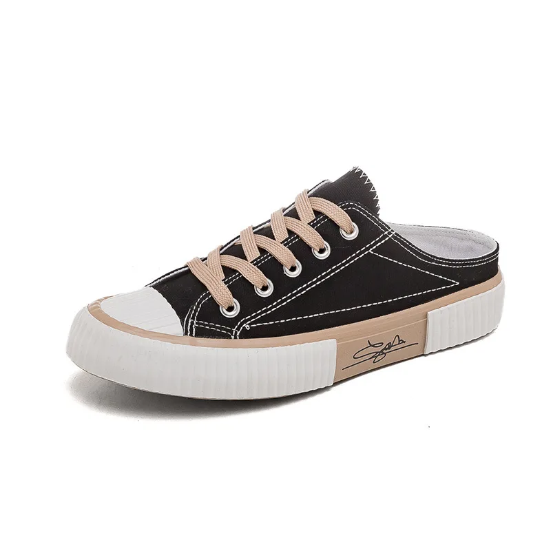 

Summer new women canvas shoes low-top loafers half-support slip-on slippers casual women's canvas trendy shoes