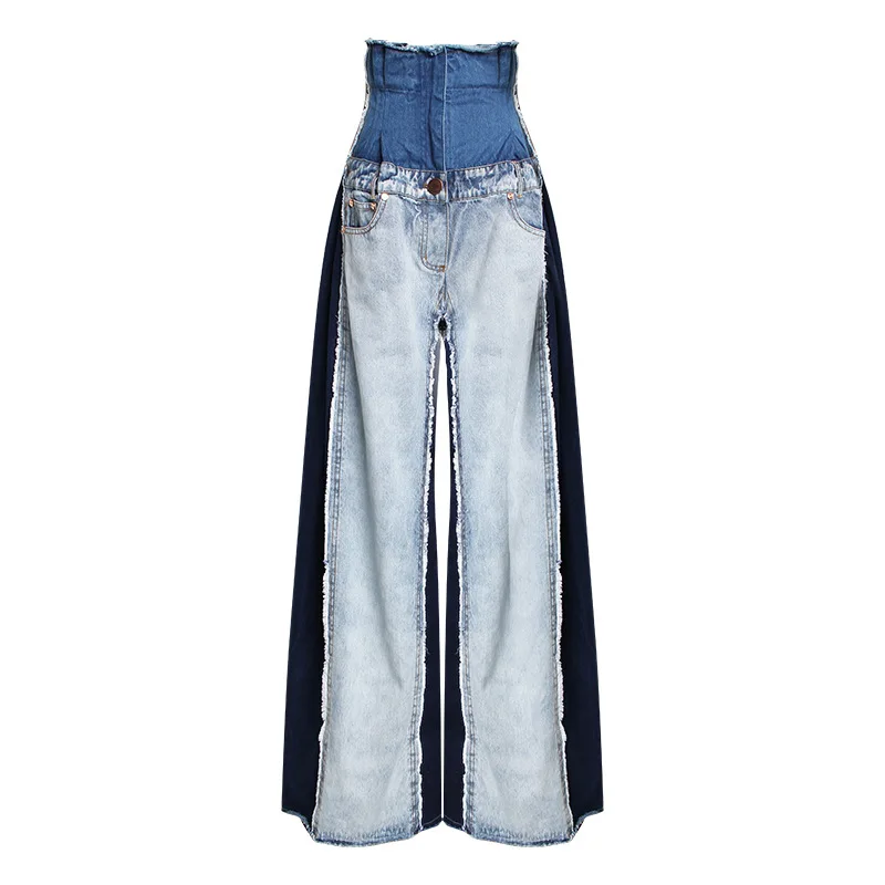 

MSXU Hot sale high quality denim trousers with wide leg pants washed flared jeans high waist