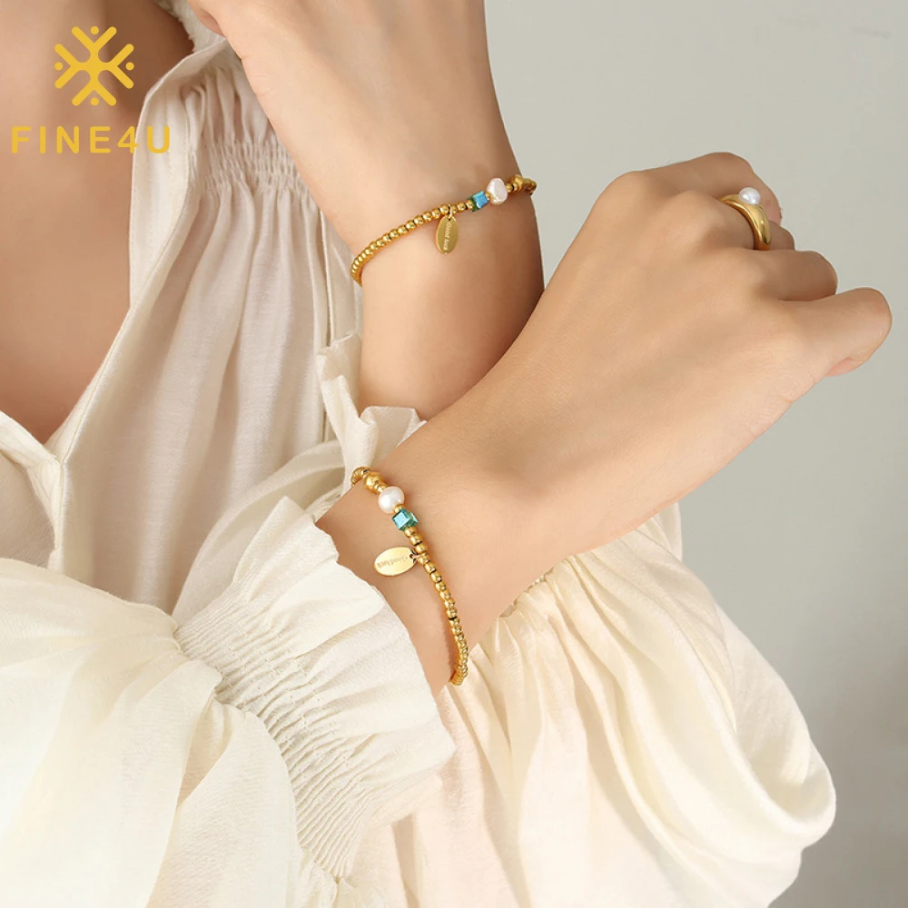 

Fashion Non Tarnish Women Jewelry Gold Plated Stainless Steel Crystal Bead Fresh Water Pearl Bracelet