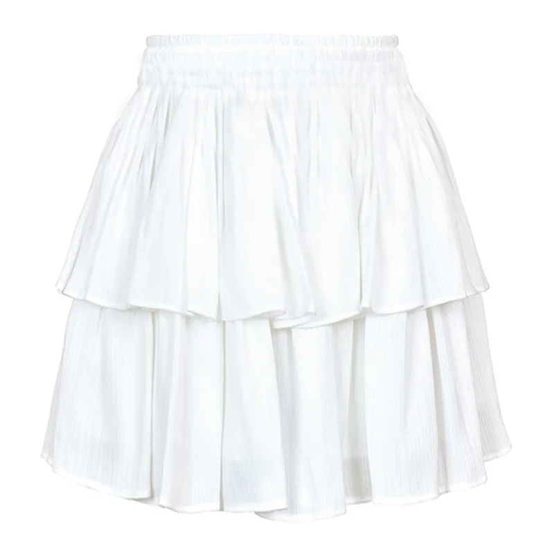 

Women High Waist Tiered Ruffle Short Skirt Smocked Layered Elastic Waist A-Line Mini Skirt