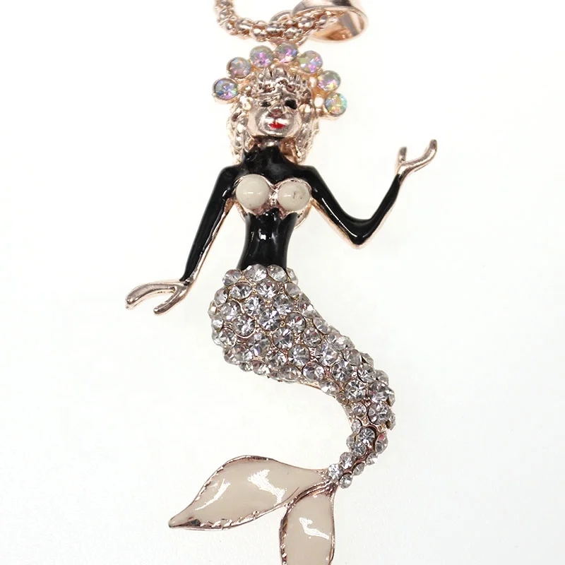 

Silver Rhinestone Cartoon Mermaid Princess Pendant Necklace, Various, as your choice