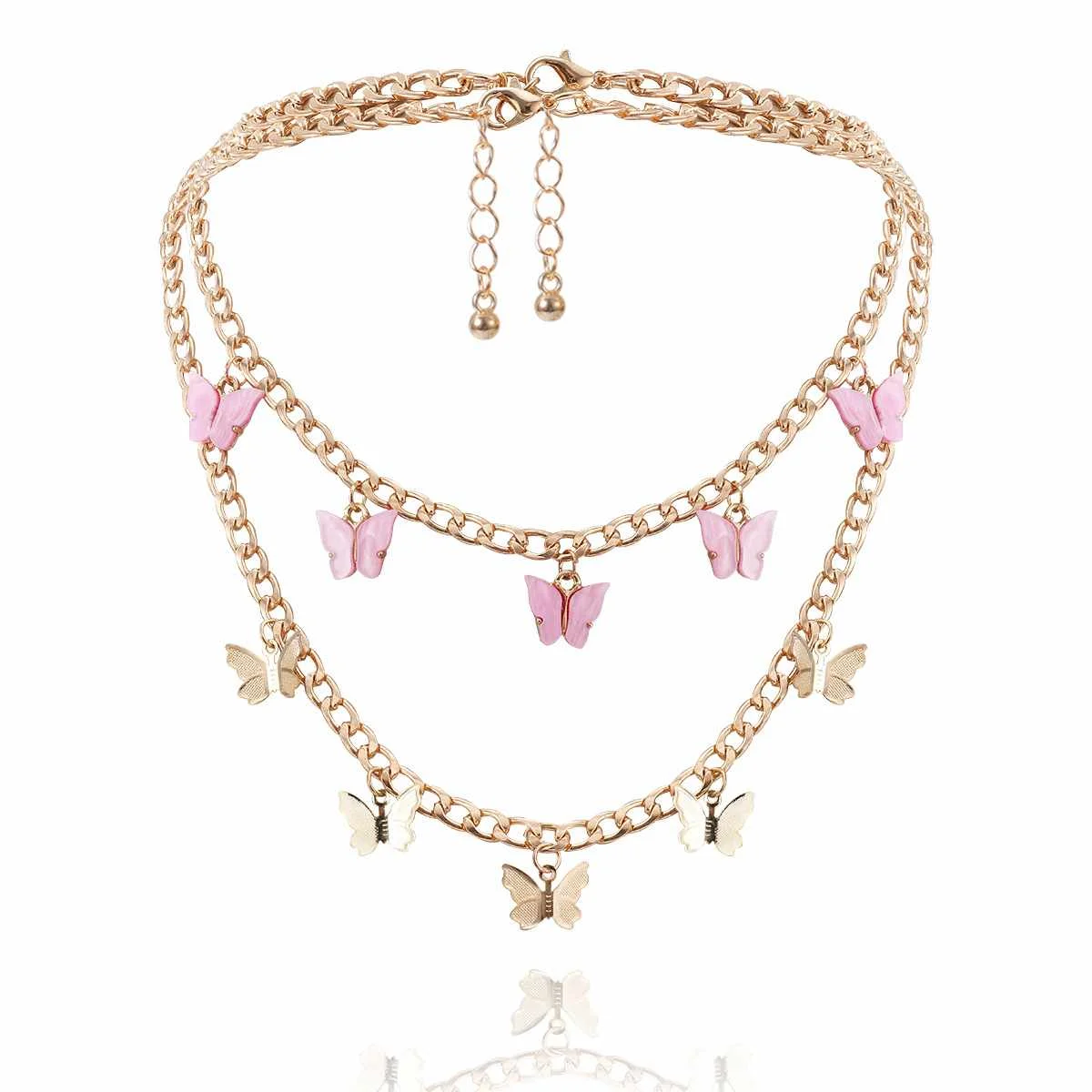 

fashion Hollow Double layer chain Butterfly Pendant rose gold cute luxury Necklace Gift For Women
