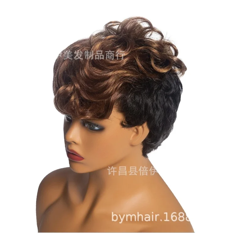 

12 inches High temperature chemical fiber silk wig dyed short straight hair wig chemical fiber headgear wig