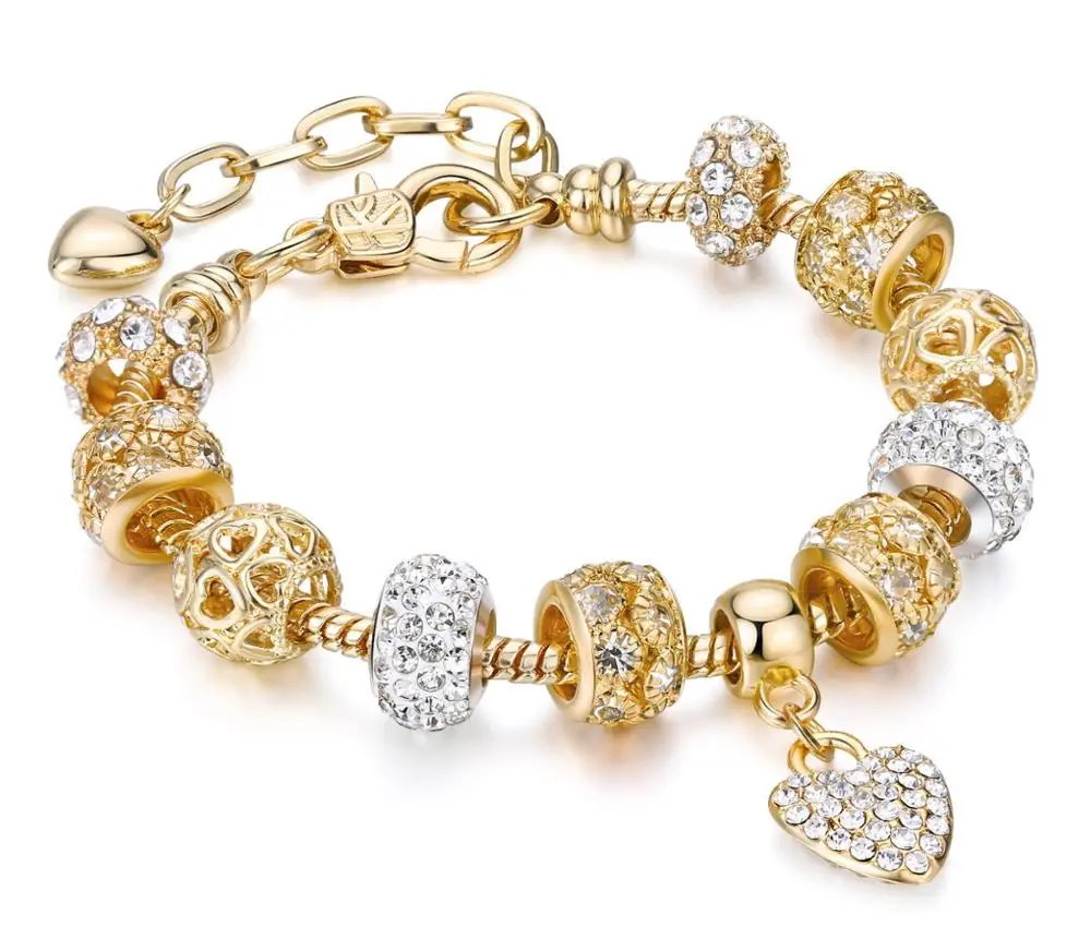

2020 New Arrival Amazon Best Selling 18 k Gold Austrian Crystal Rhinestone Star Love Heart Charm Bracelet JSMX