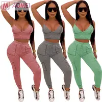 

R1031 new design solid 2019 woman clothing jogger pants jumpsuit two piece set for woman