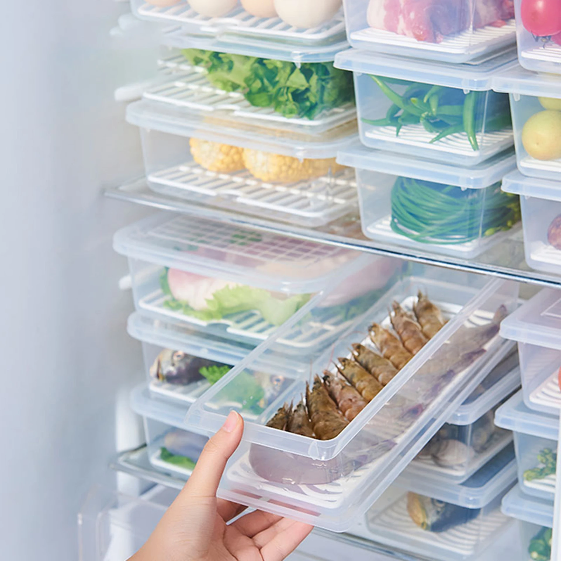 

plastic container storage box refrigerator Plastic Food fish Storage Container with Lids for Refrigerator Crisper, Customized color