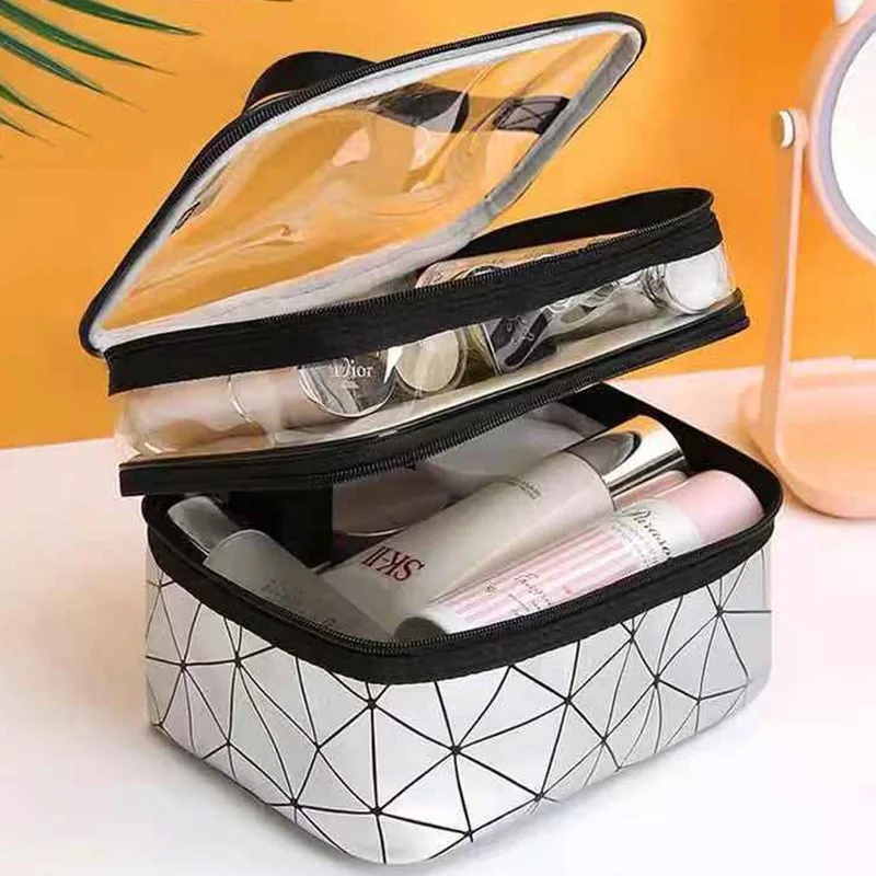 

Wholesale Custom logo Waterproof pu clear Travel Toiletry Makeup organizer Storage box Rhombus Cosmetic bag cases