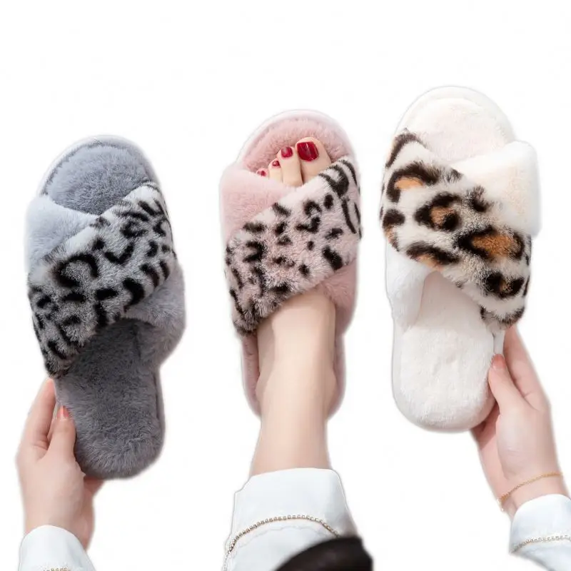 

Fur Logo Slides Grey And Black Furry Fox/ Racoon Fluffy Leopard CrissCross Peep Toe Slippers Adult 2021 New Real Fox/Raccoon