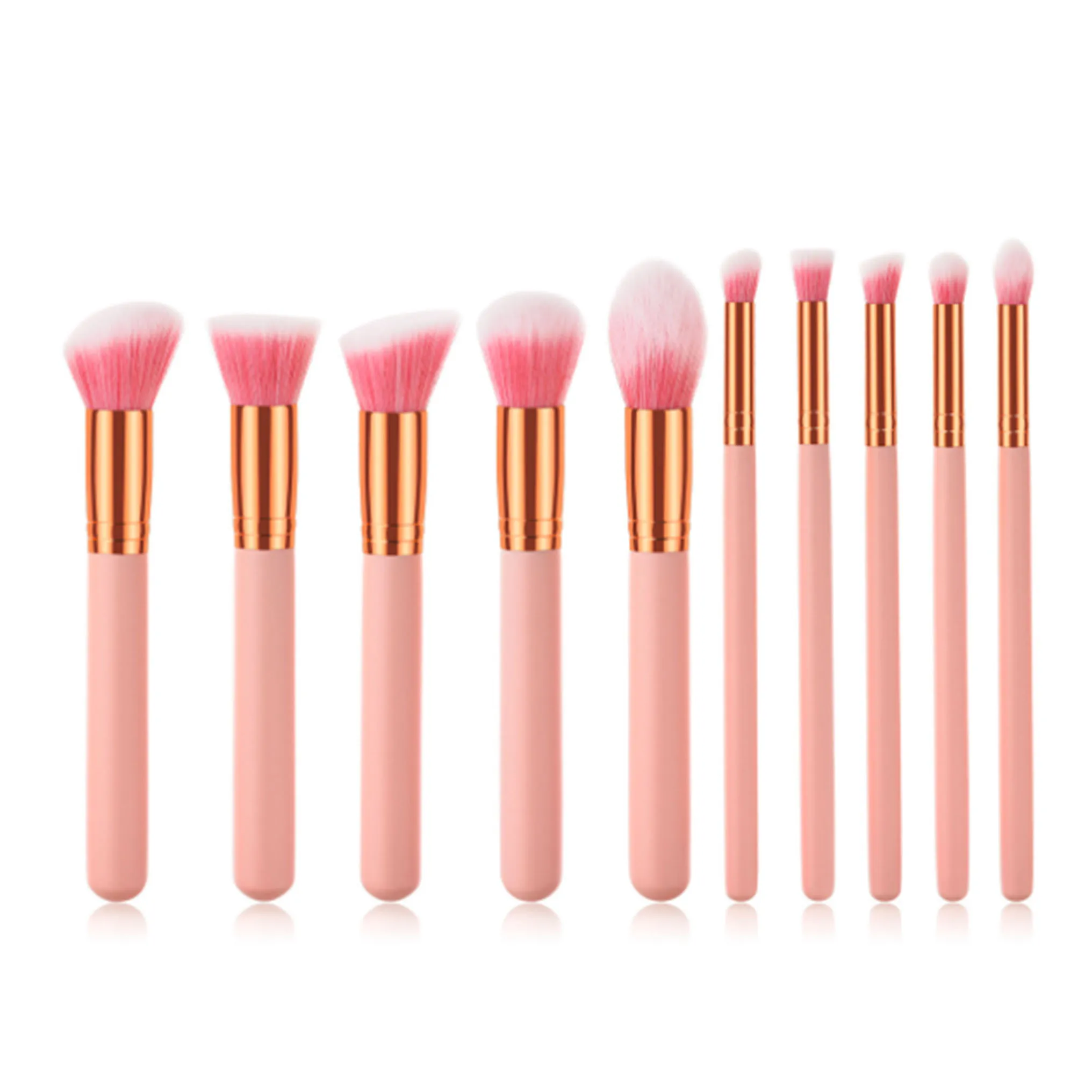 

Ready stock 10pcs pink wood handle makeup brush set with PVC bag 224g