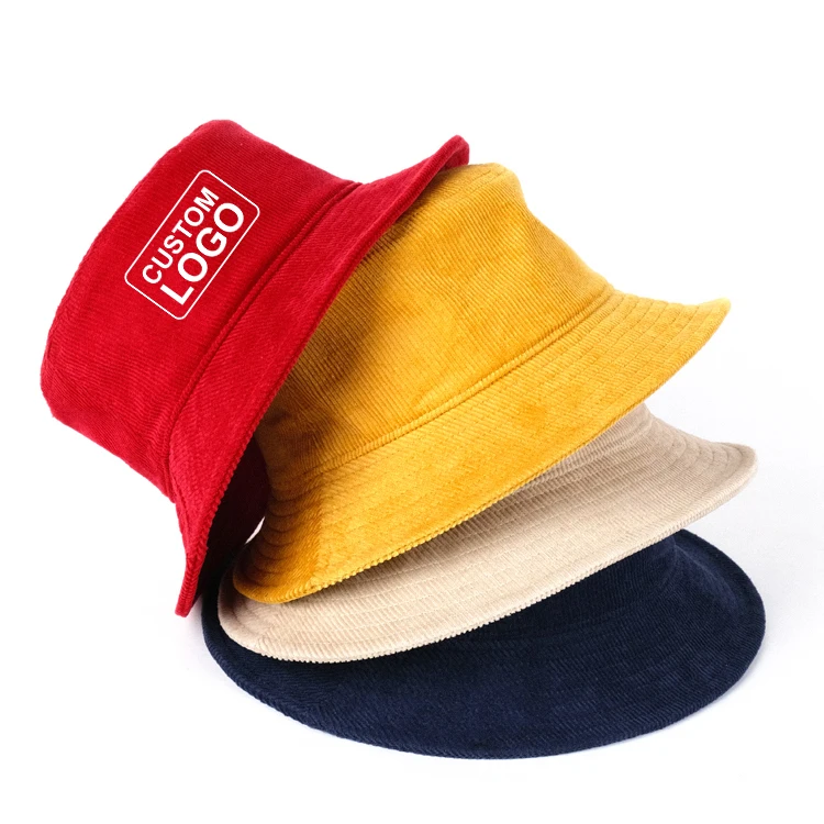 

Custom Logo Unisex Embroidered Woven Corduroy Cotton Bucket Hat