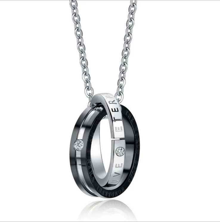 

Wholesale Stainless Steel Couple Necklace Double Circle Pendant Necklaces For Lovers