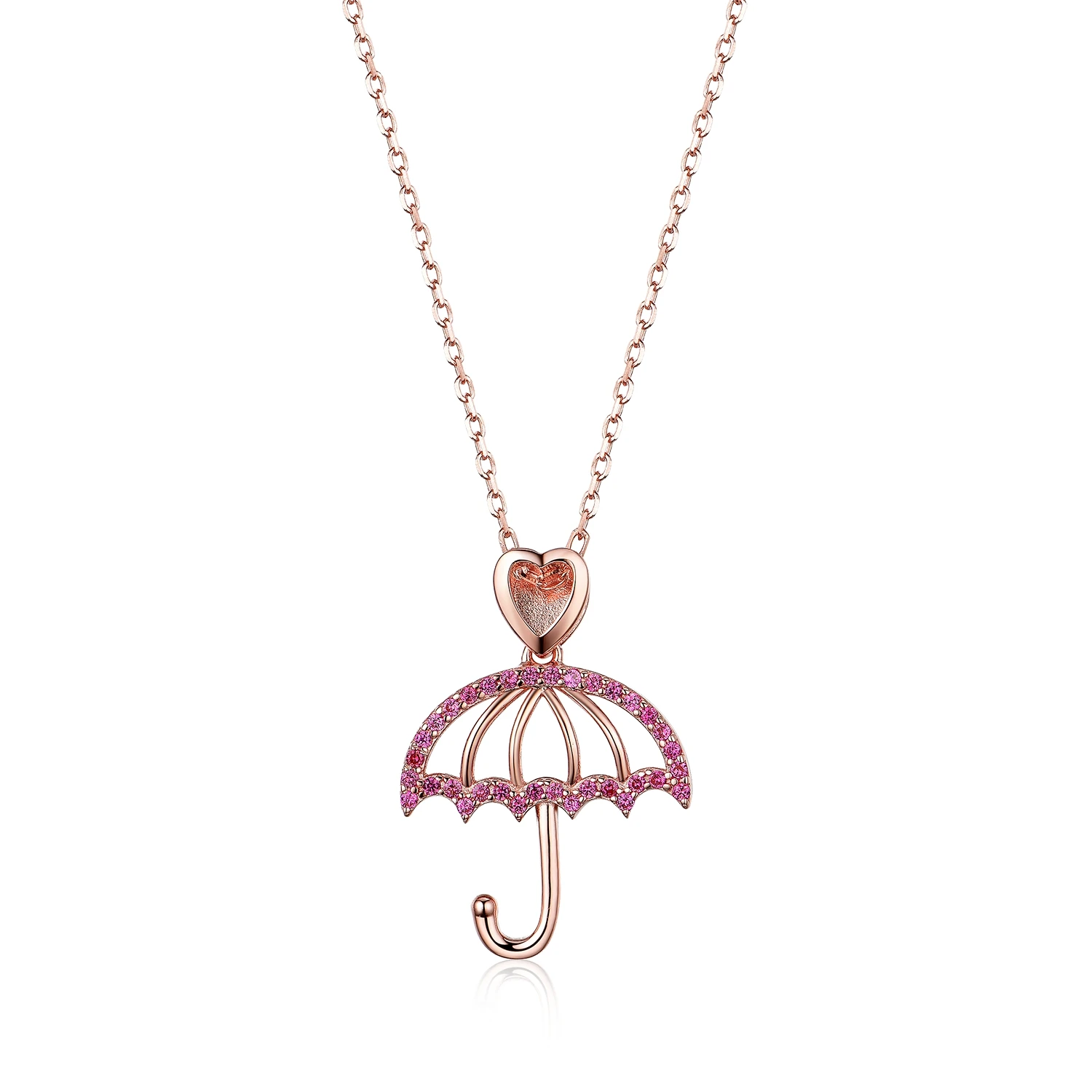 

925 Sterling Silver Raindrop Umbrella Shaped Pendant Necklace With Sieraden, White/rose gold