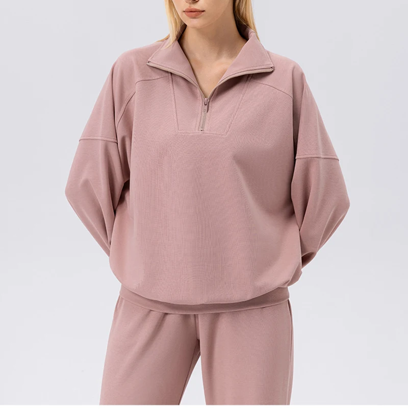 YIYI Fall Womens Oversized Sweatshirts Workout Running Casual Loose Stand Neck Half Zip Pullover Fleece Quarter Zipper Hoodies