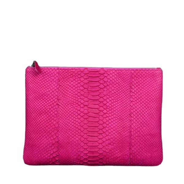 

Genuine python skin clutch bags luxury leather large pouch with zip exotic leather lady clutch pink purse women daily bags