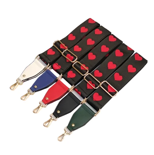 

Embroidered heart-shaped logo women's cotton adjustable bag strap, Black
