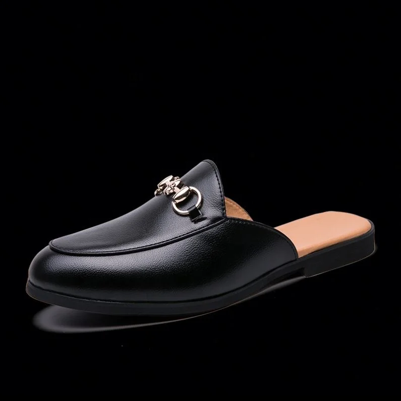 

Sandali erkek 2021 wholesale designer custom fashion men's slip on half slippers dress black casual leather shoes men loafers, Black,black2