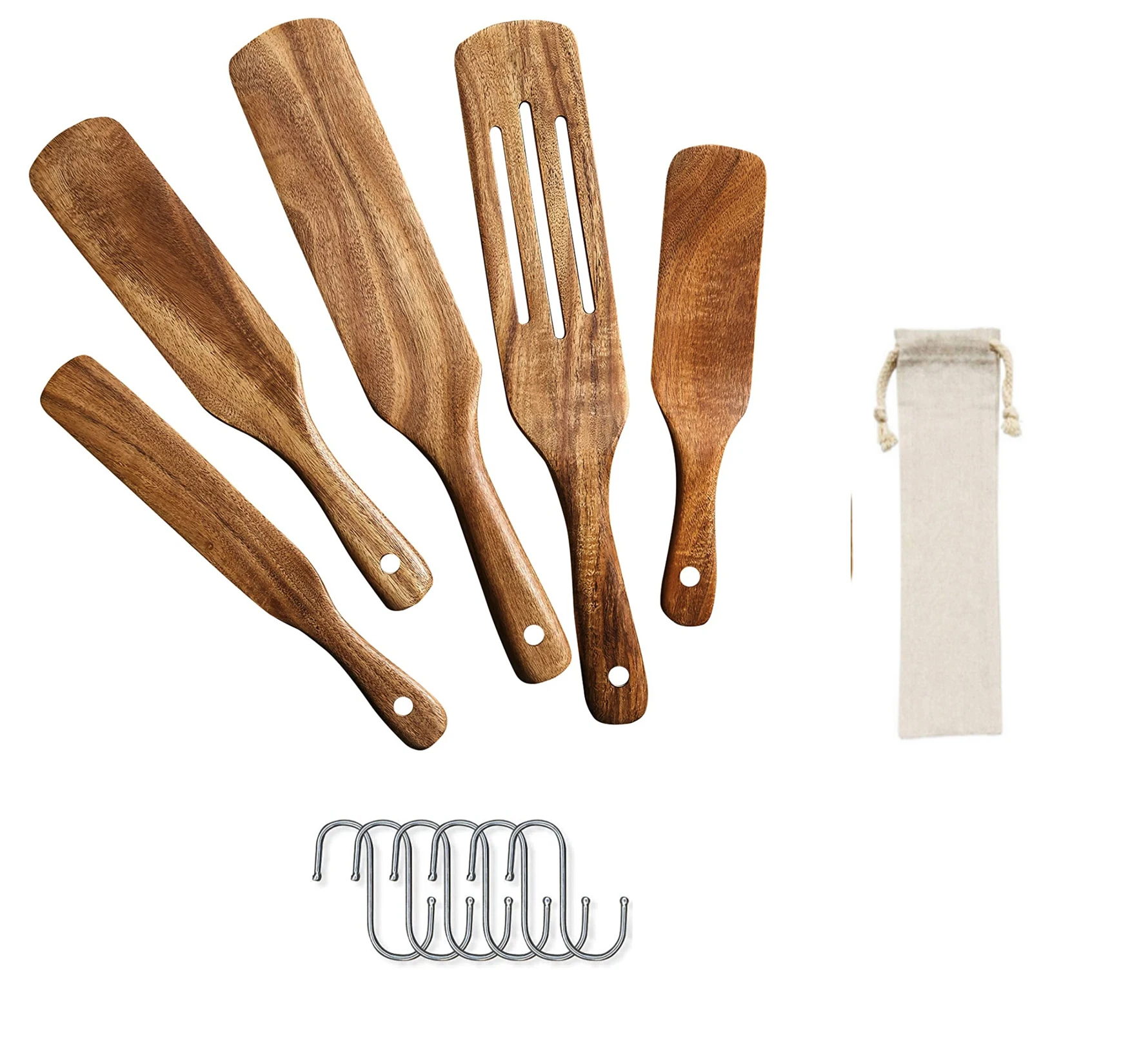 

Wooden Spurtles Set of 4 or 5 , Non-Stick Utensils Tools Durable Natural Wood Slotted Stirring Spatula, Natural wood color