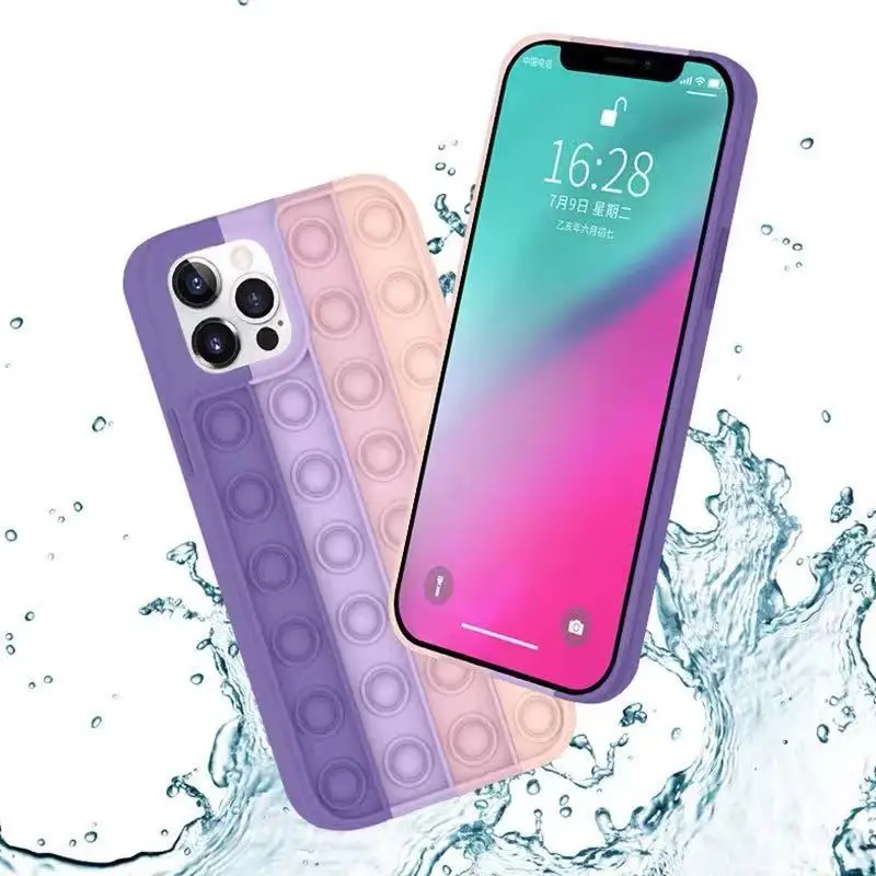 

Soft bubble push pops fidget toys Rainbow Silicone case for iphone 12